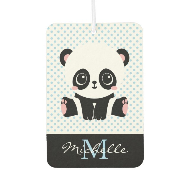Monogram Niedlich Panda Bär Personalisiert Polka D Autolufterfrischer (Vorderseite)