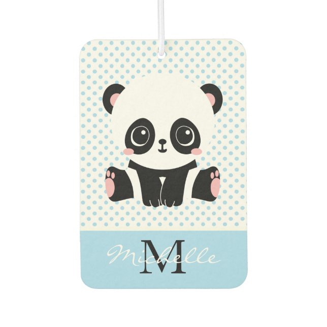 Monogram Niedlich Panda Bär Personalisiert Polka D Autolufterfrischer (Vorderseite)