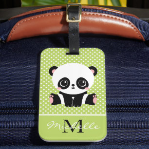 Monogram Niedlich Panda Bär Personalisiert Polka D Gepäckanhänger
