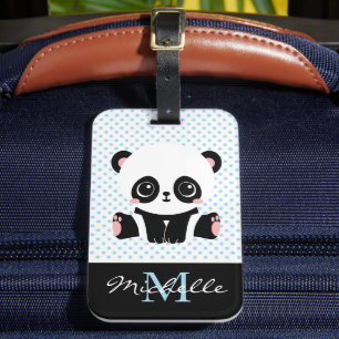 Monogram Niedlich Panda Bär Personalisiert Polka D Gepäckanhänger
