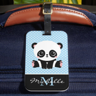 Monogram Niedlich Panda Bär Personalisiert Polka D Gepäckanhänger