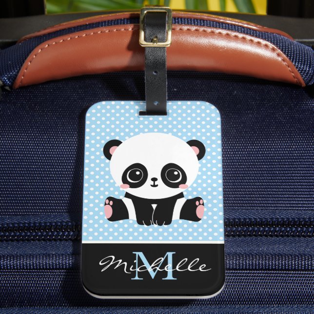 Monogram Niedlich Panda Bär Personalisiert Polka D Gepäckanhänger (Vorderseite Insitu 2)