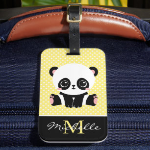 Monogram Niedlich Panda Bär Personalisiert Polka D Gepäckanhänger