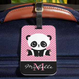 Monogram Niedlich Panda Bär Personalisiert Polka D Gepäckanhänger