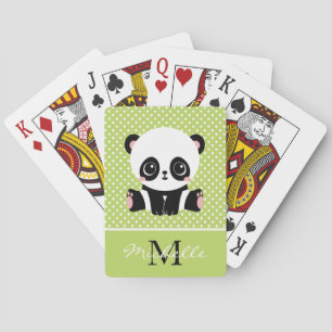 Monogram Niedlich Panda Bär Personalisiert Polka D Spielkarten