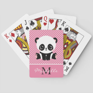 Monogram Niedlich Panda Bär Personalisiert Polka D Spielkarten