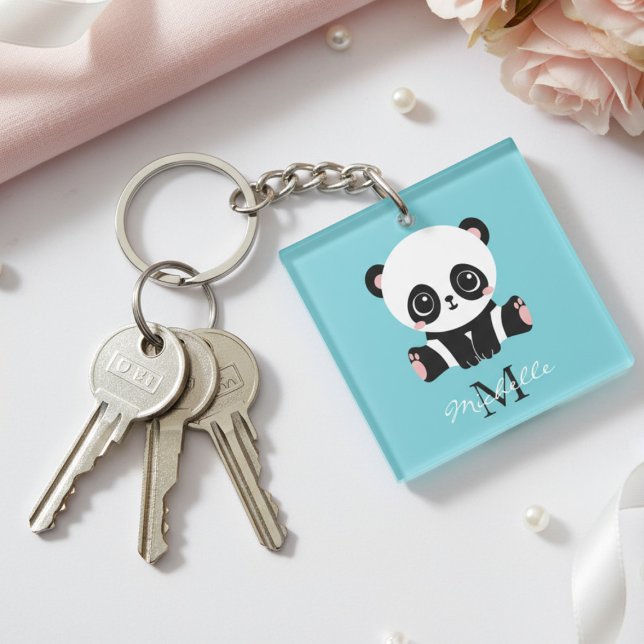 Monogram Niedlich Panda Personalisiert Bubble Gum  Schlüsselanhänger (Von Creator hochgeladen)