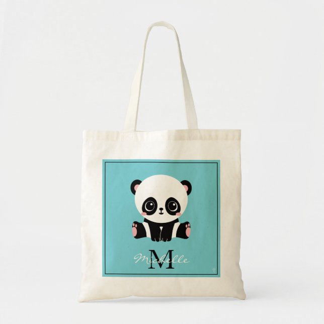 Monogram Niedlich Panda Personalisiert Bubble Gum  Tragetasche (Vorne)