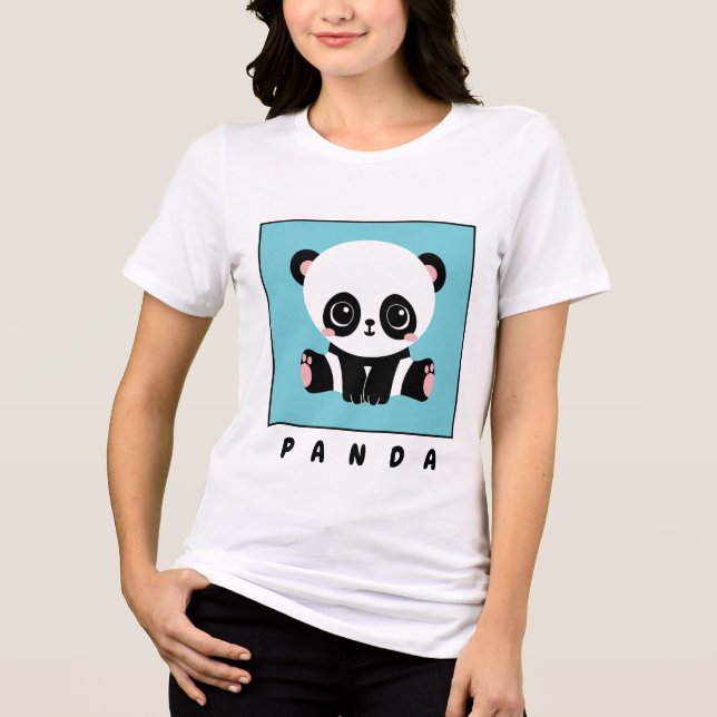 Monogram Niedlich Panda Personalisiert Bubble Gum  Tri-Blend Shirt (Vorderseite)