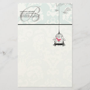 Monogram Niedlich Pink Bird in Birdcage Stationery Briefpapier