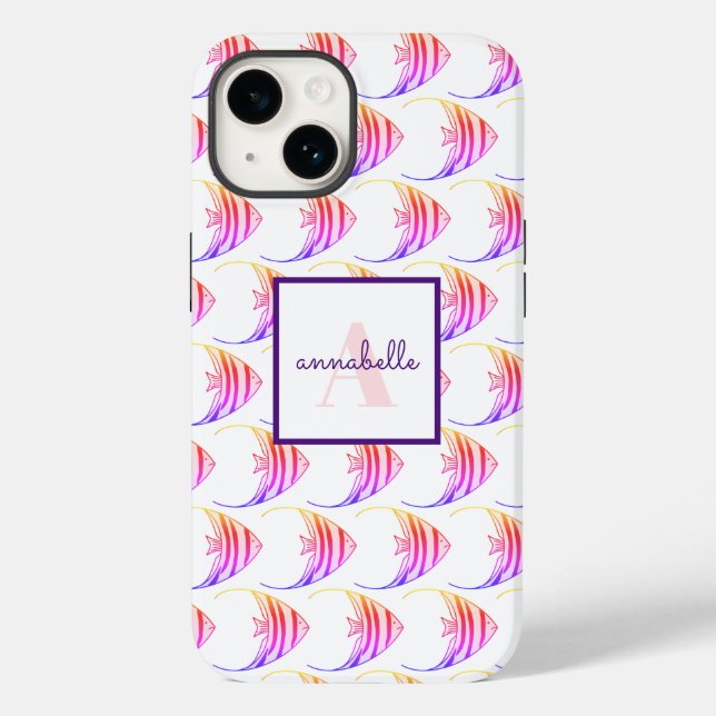 Monogram Niedlich Pink Fish Muster Case-Mate iPhone Hülle (Rückseite)