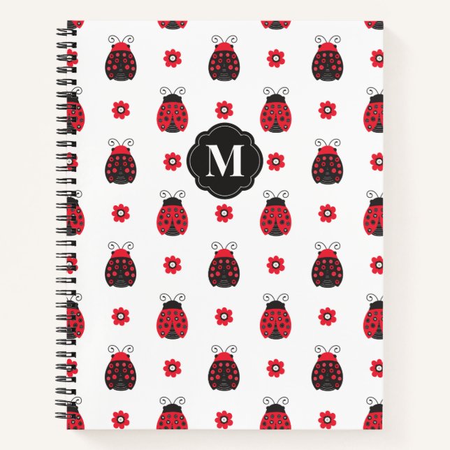 Monogram Niedlich Red Ladybug Notebook Notizbuch (Vorderseite)