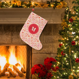 Monogram Niedlich Retro Style Weihnachtsmuster Großer Weihnachtsstrumpf