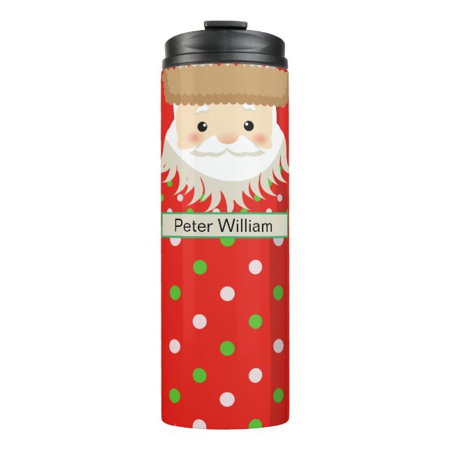 Monogram Niedlich Santa Celebating Christmas Thermosbecher (Vorderseite)