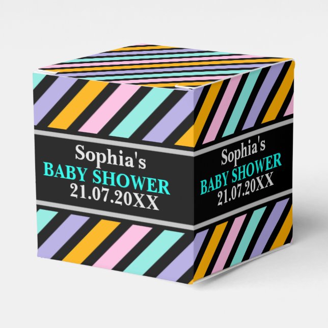 Monogram Niedlich Stripe Babydusche Geschenkschachtel (Vorderseite)