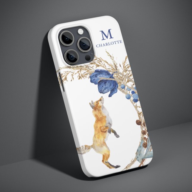Monogram Niedlich Woodland Fox Aquarell Floral Nam Case-Mate iPhone Hülle (Von Creator hochgeladen)