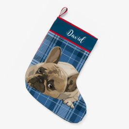 Monogram Niedliches Design lustiger Hund auf blaue Kleiner Weihnachtsstrumpf