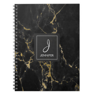 Monogram-Notebook aus Gold und Schwarz-Marmor Notizblock