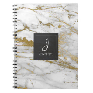 Monogram-Notebook aus Gold und Weiß-Marmor Notizblock