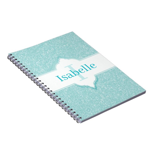 Monogram-Notebook für aquamarine Glitzer Notizblock (Rechte Seite)