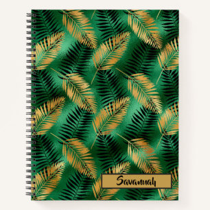 Monogram-Notebook für Green und Gold-Blätter Notizbuch