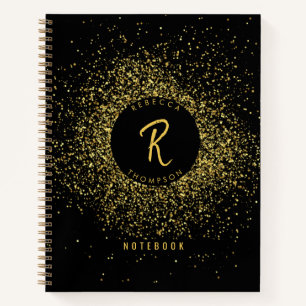 Monogram Notebook mit Schwarz-Glitzer-Rahmen Notizbuch