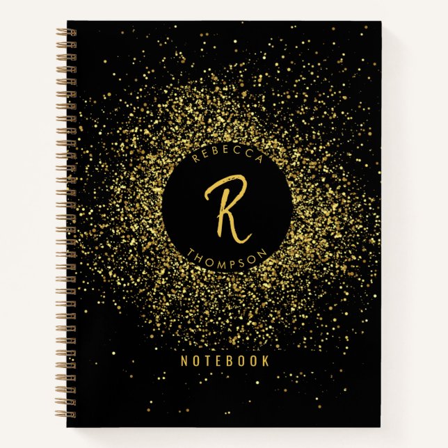 Monogram Notebook mit Schwarz-Glitzer-Rahmen Notizbuch (Vorderseite)