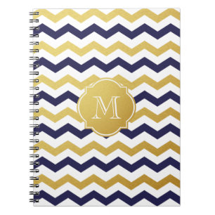 Monogram Notebook mit Zickzack Muster aus Gold und Notizblock