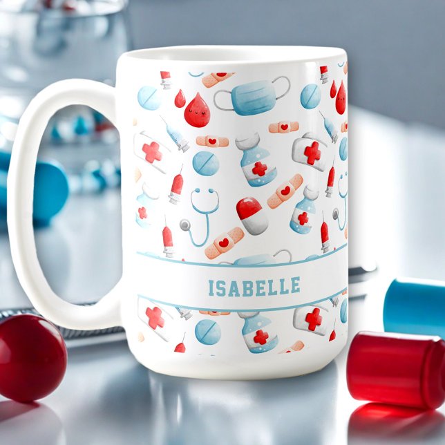 Monogram Nurse Large Kaffeetasse (Medical Pattern Name Monogram Nurse Large Coffee Mug)