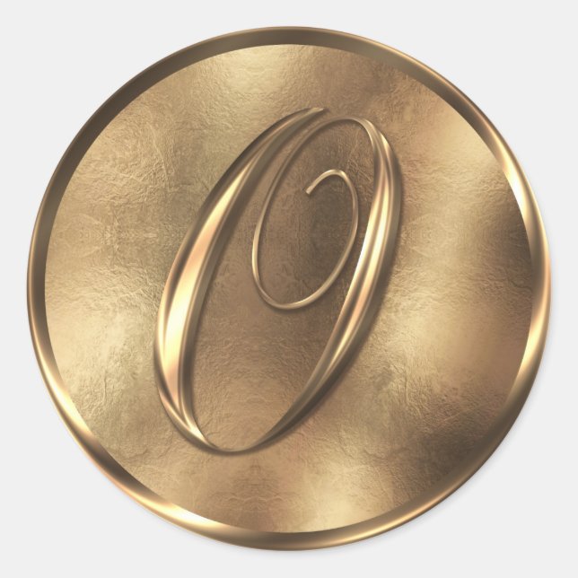 Monogram O Bronze Wedding Invitation Holiday Runder Aufkleber (Vorderseite)