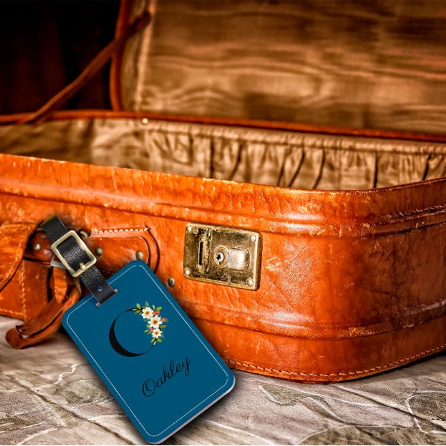 Monogram O Cobalt Aquarell Blume Gepäckanhänger (Von Creator hochgeladen)