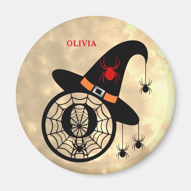Monogram O Halloween Sky Hexenspinnen Name Magnet (Vorne)