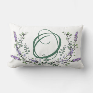 Monogram O, Lavender Eucalyptus watercolor Lendenkissen