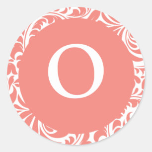Monogram O Light Coral Anpassbare Hochzeitsmonogr Runder Aufkleber