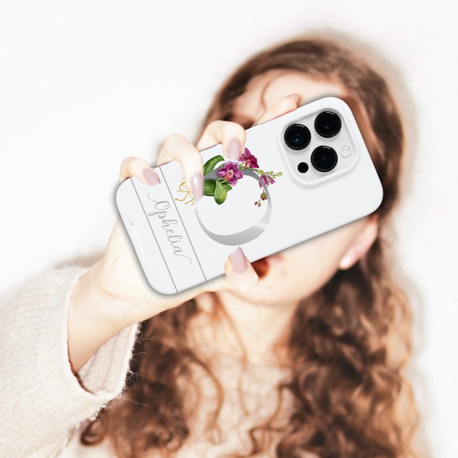 Monogram O silber script name Rosa orchid Weiß Case-Mate iPhone Hülle (Von Creator hochgeladen)