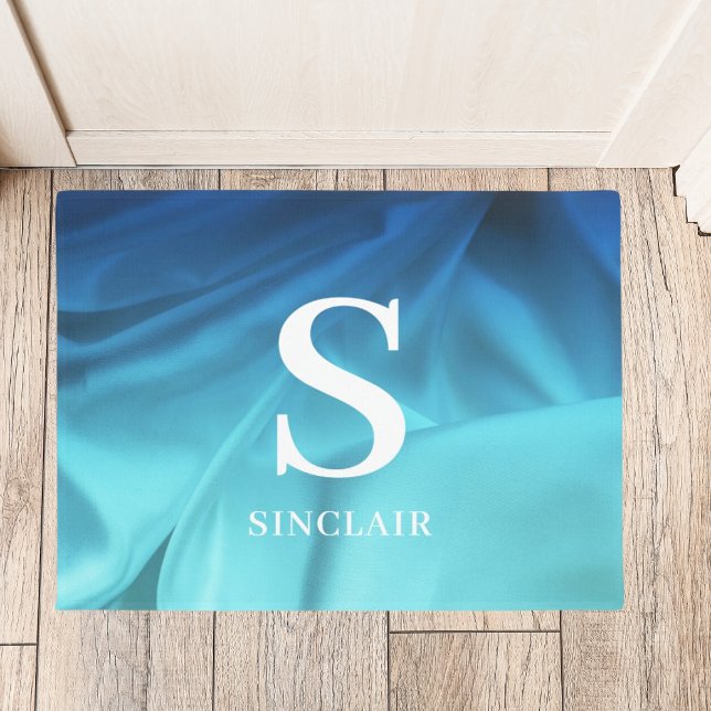 Monogram Ocean Blue Satin Door Mat Fußmatte (Von Creator hochgeladen)
