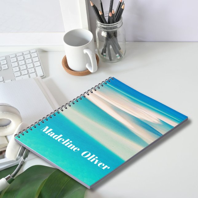 Monogram Ocean Blue Sea Beach Modern Notizblock (Von Creator hochgeladen)