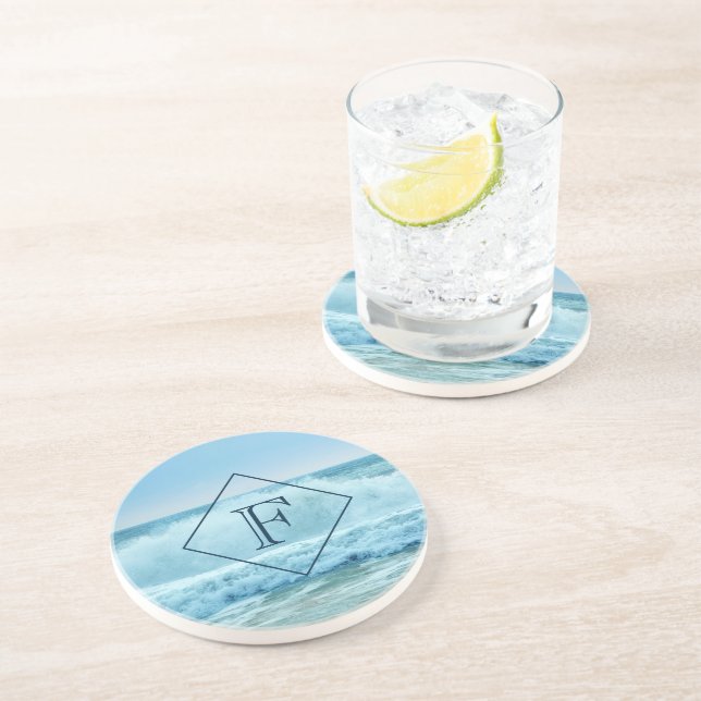 Monogram Ocean Wave Crashing on Shore Getränkeuntersetzer (Seite)