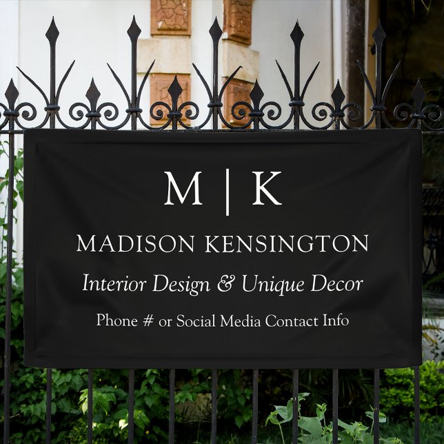 Monogram oder Add-Logo-Business Black Outdoor Banner (Edit to Customize text, colors and more)