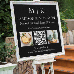 Monogram oder Add-Logo Business QR 2 Fotos schwarz Poster