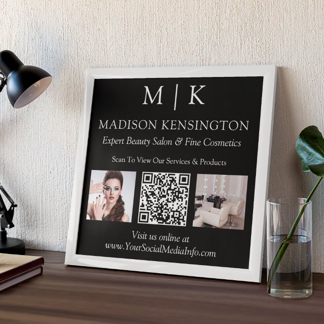 Monogram oder Add-Logo Business QR-Code-Foto schwa Poster (Edit to Customize text, colors and more)
