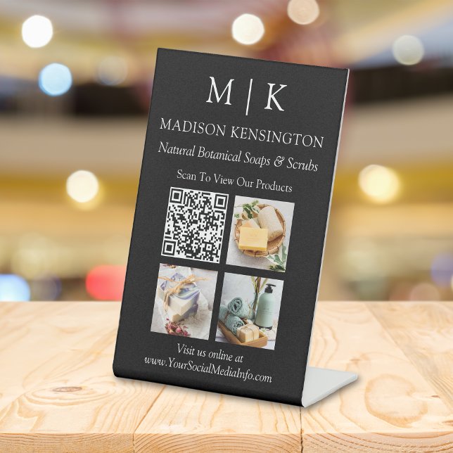 Monogram oder Add-Logo Business QR-Code-Foto schwa Sockelschild (Edit to Customize text, colors and more)