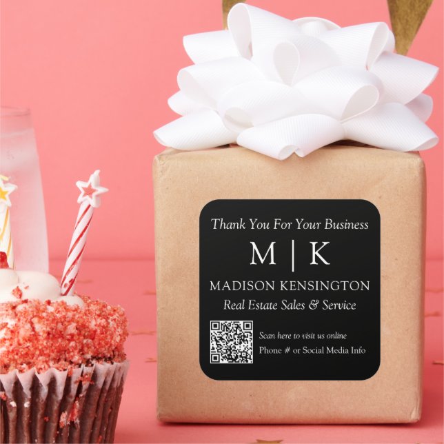 Monogram oder Add-Logo-Geschäft Danke QR-Code Quadratischer Aufkleber (Party)