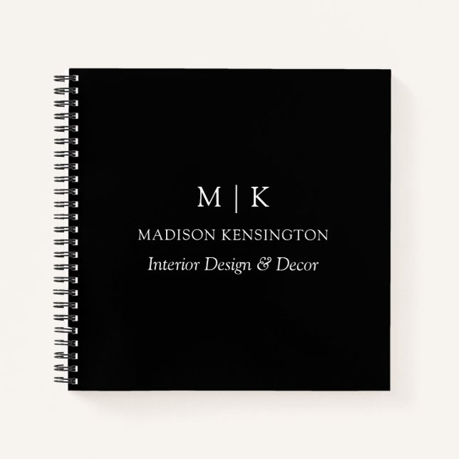 Monogram oder Add-Logos Business Black Square Notizbuch (Vorderseite)