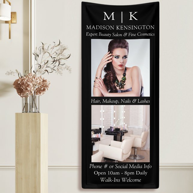 Monogram oder Logo 2 Foto hinzufügen Business Blac Banner (Edit to Customize text, colors and more)