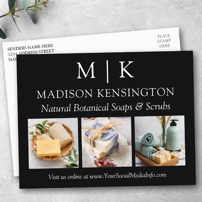 Monogram oder Logo-Business hinzufügen 3 Fotos sch Postkarte (Edit to Customize text, colors and more.)