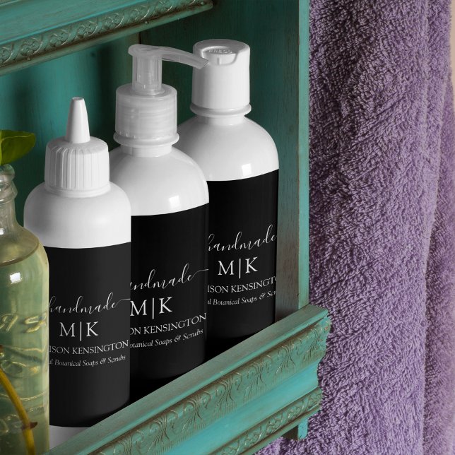 Monogram oder Logo-handmade Business Black Label h Weinetikett (Edit to Customize text, colors and more)