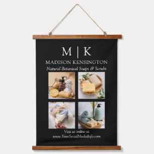 Monogram oder Logo hinzufügen Business 4 Fotos sch Wandteppich Mit Holzrahmen