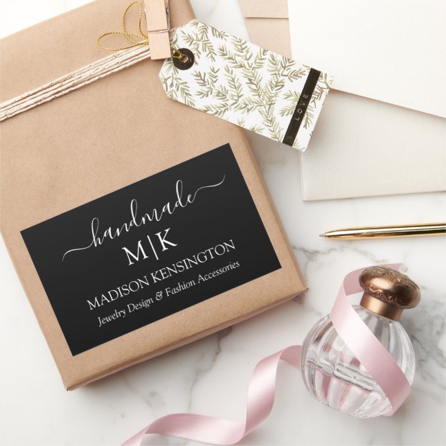Monogram oder Logo hinzufügen Handmade Business Bl Rechteckiger Aufkleber (Schenken)