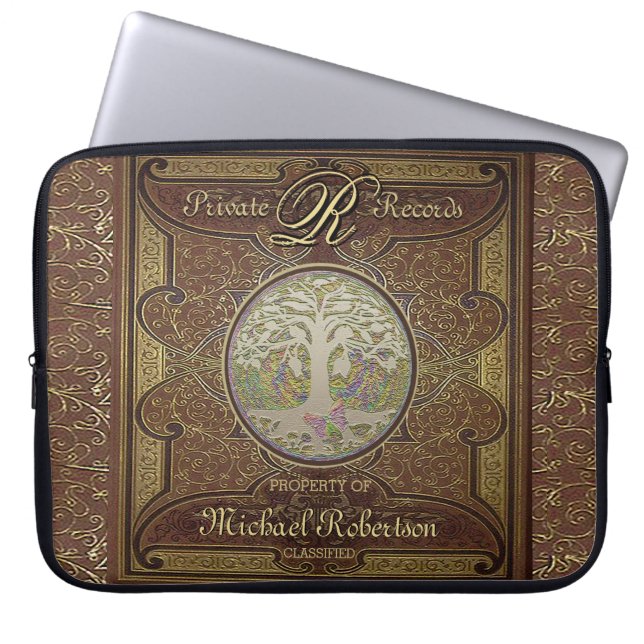 Monogram Old Leather Book Look Laptopschutzhülle (Vorderseite)